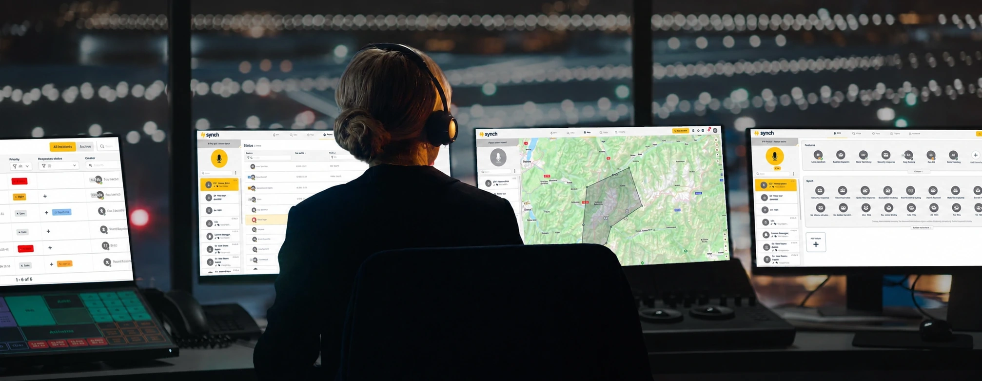 Consola SYNCH de coordinación con mapas y estado de equipos